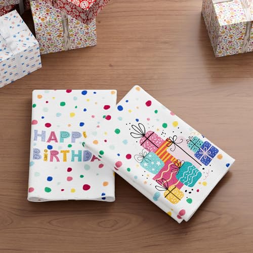 XCHI Happy Birthday Dish Towels Set of 2, 18x26 Inch Kitchen Decor