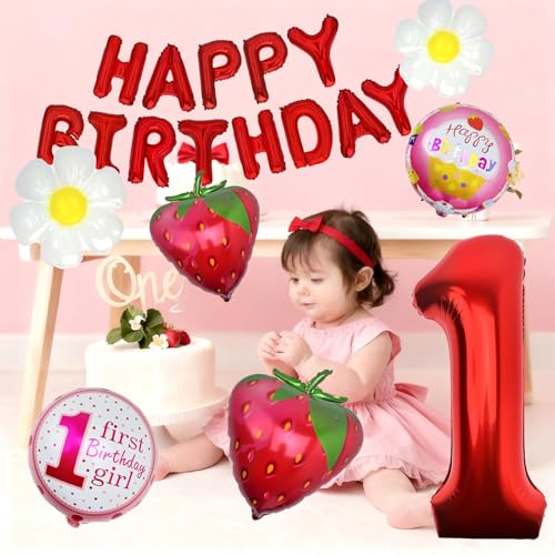 60-Inch Strawberry Foil Balloons - 2 Pack for Summer Parties