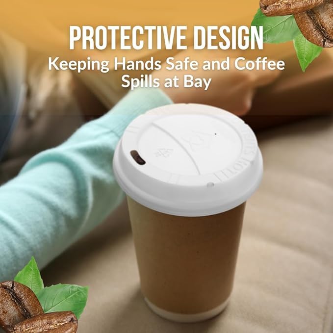 100 Pack White Disposable Coffee Cup Lids - Leak-Proof & Heat-Resistant