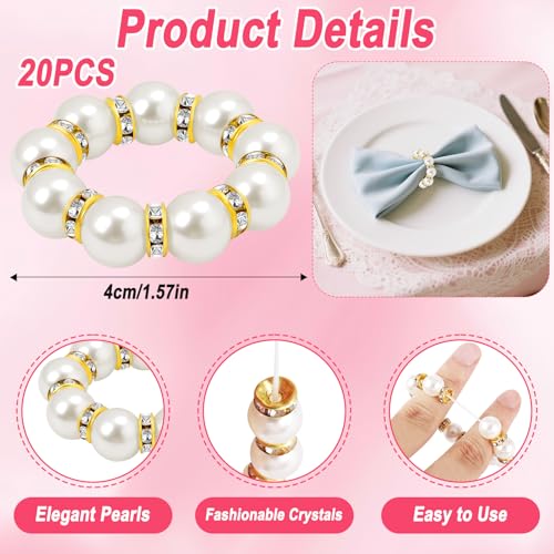 20Pcs Gold Pearl Napkin Ring Set - Wedding Party Table Decor Aa-Gold
