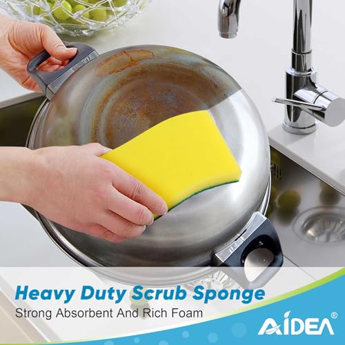 AIDEA XL Heavy Duty Dish Sponges 24 PK - S Shape for Tough Cleaning