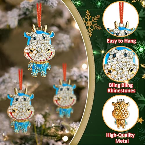 Metal Calf Christmas Ornament with Blue Rhinestones - 1.2” x 2.2”