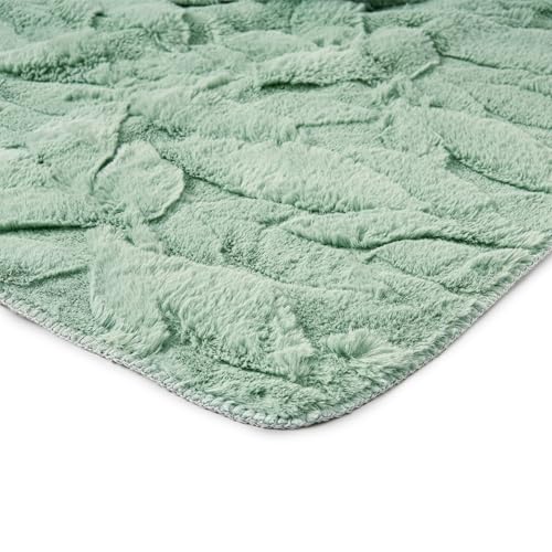 Northwest HGTV Luxuriously Soft Faux Fur Throw Blanket, Triple Jacquard Carved Design with Micro Mink Reverse, Plush Layer for Bed, Couch, Sofa, Living Room, Travel, or Gift, 50 x 70 inches, Green