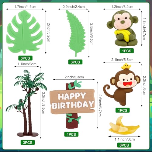 Monkey Cake Toppers Set - 18 Pcs Jungle Theme Birthday Decorations