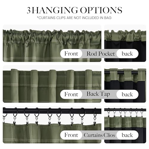 NICETOWN Green Buffalo Plaid Blackout Curtains 96 Inch Long with Rod Pocket & Tabs - Olive Green & White, Pack of 2