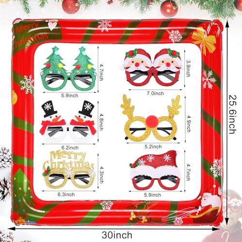Christmas Photo Booth Props Set with Glitter Glasses & Inflatable Frame
