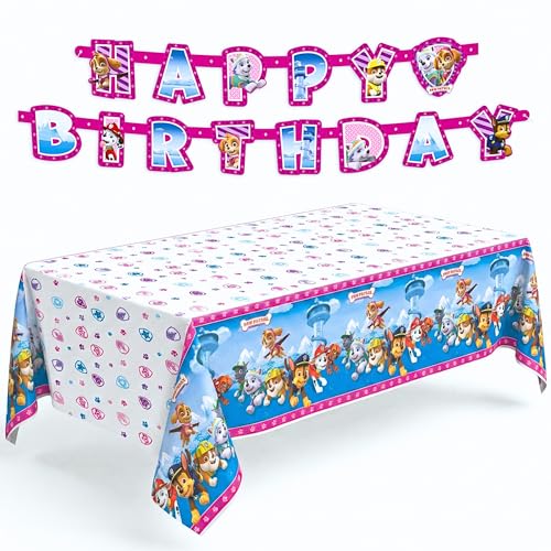 Paw Patrol Birthday Decorations Set with Tablecloth & Banner