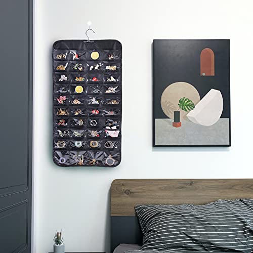 Bloss Hanging Jewelry Organizer for Closet Black - 80 Pockets & Multi-Use Storage