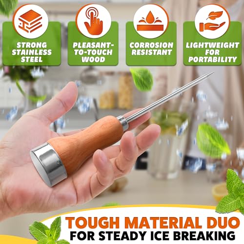Stainless Steel Ice Pick - 8.07 Inch with Wooden Handle for Easy Ice Breaking