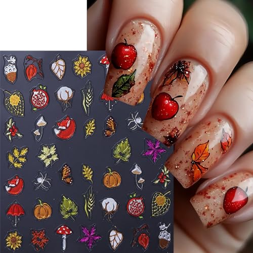 Fall Nail Art Stickers 2 Sheets Thanksgiving Pumpkin Maple Leaf Decals