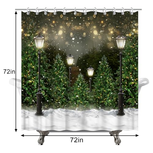 Winter Snowflake Pine Tree Shower Curtain Waterproof Fabric Bathroom Decor