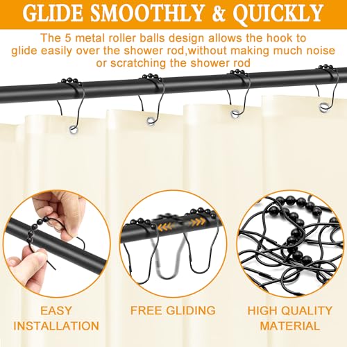 Cerpourt 12 Pcs Rustproof Metal Shower Curtain Hooks - Black