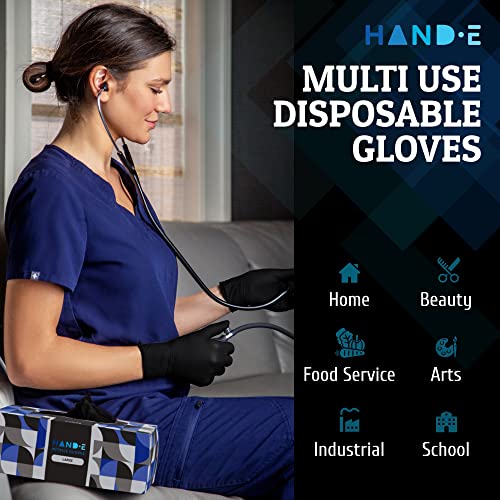 Hand-E Touch Black Nitrile Disposable Gloves - Large Pack of 100