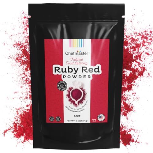 Plant-Based Natural Food Color Powder by Chefmaster, No Artificial Dyes, Red Beet Juice Powder for Icing, Fondant, Buttercream & Decorating, Quality Crafted in California USA, Ruby Red, 4 oz