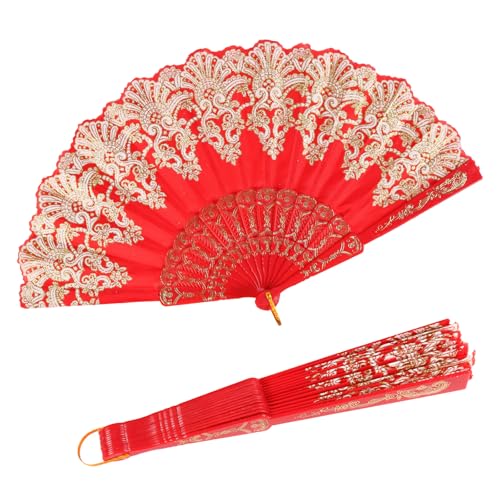 INNOLIFE Red Spanish Retro Folding Hand Fan for Dancing and Weddings