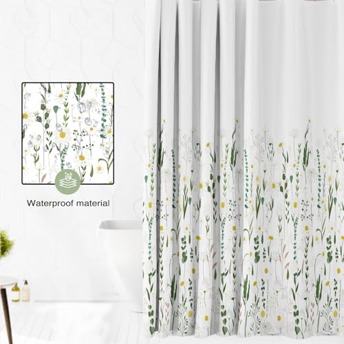 Lindameler Sage Green Floral Shower Curtain - 72x72 Inch Waterproof Bath Decor