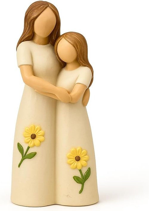 iStatue Mother Daughter Figurine - Hand-Painted Resin Hugging Statue | Ivory Home Décor Keepsake for Moms