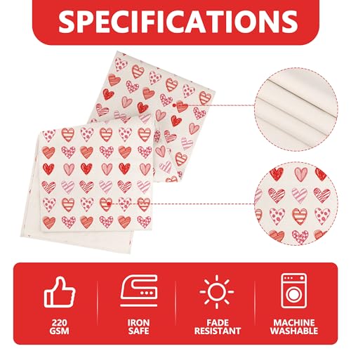 Valentines Table Runner Red Pink Love Hearts 13x60 Inch