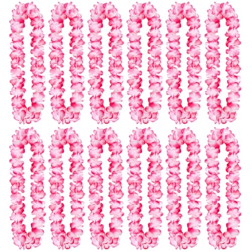 Suncalla 12-Piece Hawaiian Lei Garland Set - Pink and White Tropical Flowers