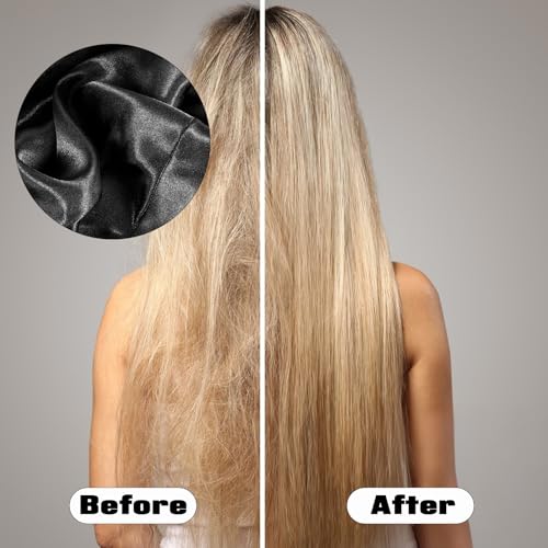 Black Satin Lined Hair Bonnet for Sleeping with Adjustable Strap