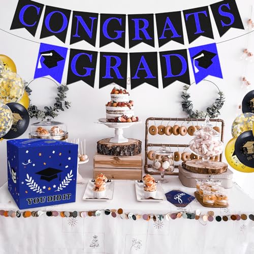 Graduation Card Box 2026 - Foldable Blue & Black Card Holder