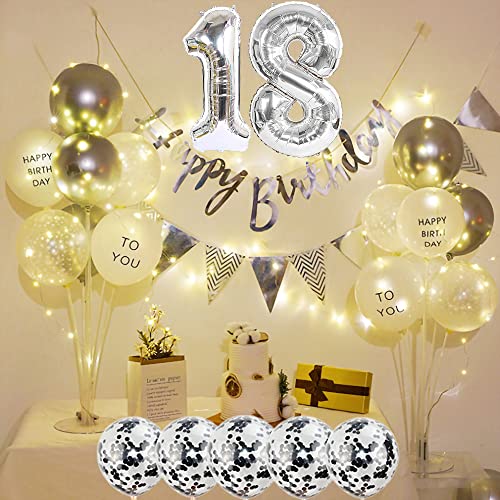 11th Birthday Decoration Kit - Silver Foil Balloons & Banner