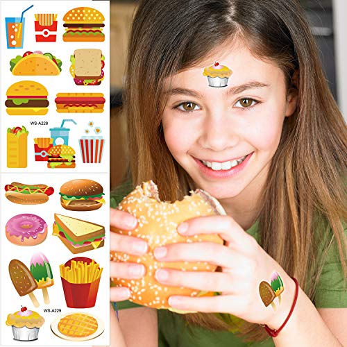 Konsait Fast Food Temporary Tattoos for Kids, 10 Sheets Waterproof Fake Tattoo Stickers for Birthday Party Favors