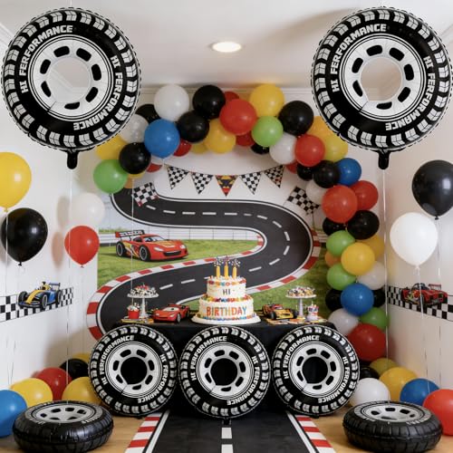 TUJKGBA 8 Pack 30 Inch Race Car Tire Balloons - Foil Balloons for Racing Theme Party, Birthday & Event Decorations (Variation: Wheel)