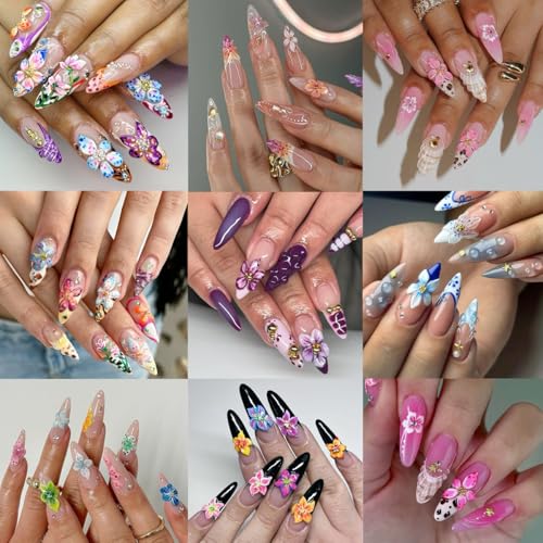 50Pcs Colorful Flower Nail Charms 3D Resin Floral Rhinestones for Manicures