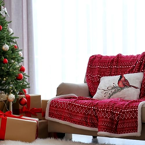 Christmas Cardinal Throw Pillow Cover - 12x20 Inch Cushion Case