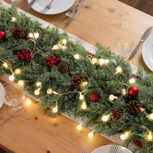 2PCS 6FT Artificial Christmas Cedar Garland Faux Greenery for Mantle Decor
