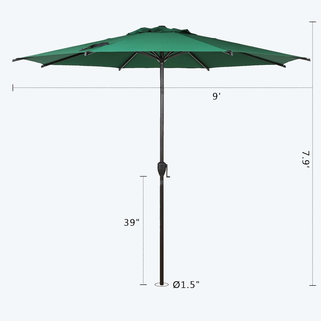 Abba Patio 9FT Lyon Outdoor Patio Umbrella - UV Protection, Waterproof, Push Button Tilt - Dark Green