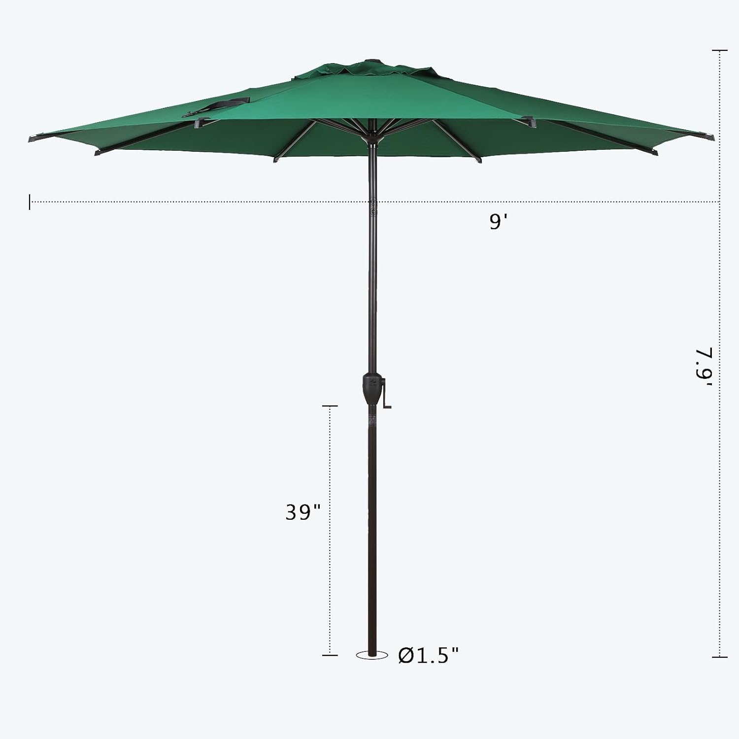 Abba Patio 9FT Lyon Outdoor Patio Umbrella - UV Protection, Waterproof, Push Button Tilt - Dark Green
