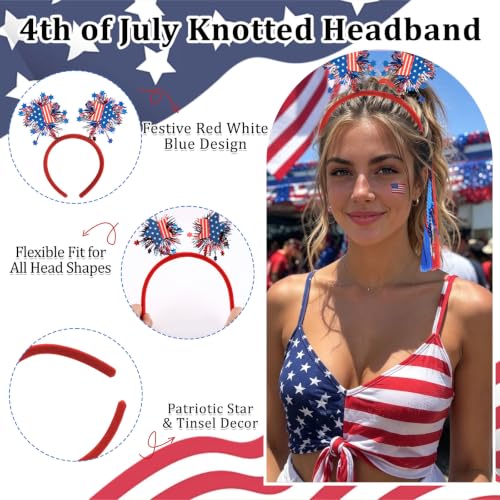 Uintoon 4th of July Patriotic Headband & Sequin Tassel Hair Ties Set