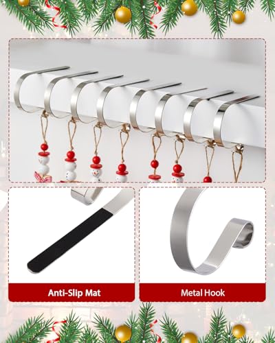 Silver Christmas Stocking Holders Set of 8 - Durable & Shatterproof Holiday Decor