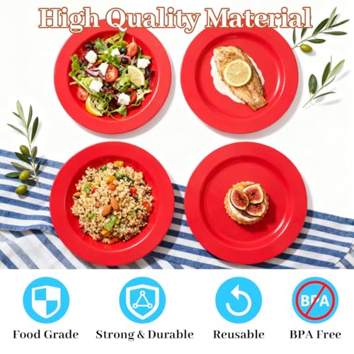 Red Disposable Plastic Plates for Party - 50 Pack Heavy Duty Dinner & Dessert