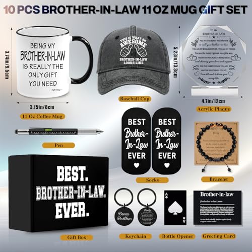 Brother In Law Gifts Set with Mug, Cap, Socks, Plaque & More - Christmas & Birthday