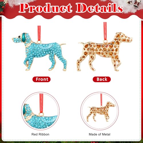 Teal Metal Dog Christmas Ornament - Diamond-Embellished Decor