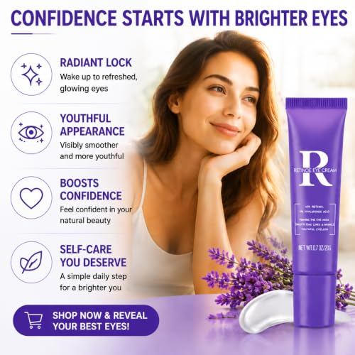 ROUXUN Retinol Eye Cream - Anti-Aging Moisturizing Eye Care with Hyaluronic Acid 0.7 oz