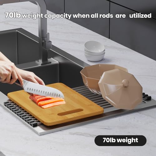 Roll-Up Dish Drying Rack - Foldable Stainless Steel, 17.5" x 12", Gray