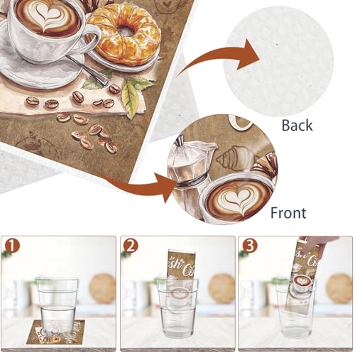 Reusable Swedish Dishcloths - Coffee Theme - 6 Pack Absorbent Cellulose