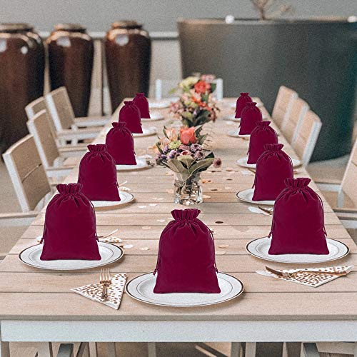 Wine Red 5x7 Inch Velvet Drawstring Gift Bags - Pack of 100 for Wedding & Party Favors