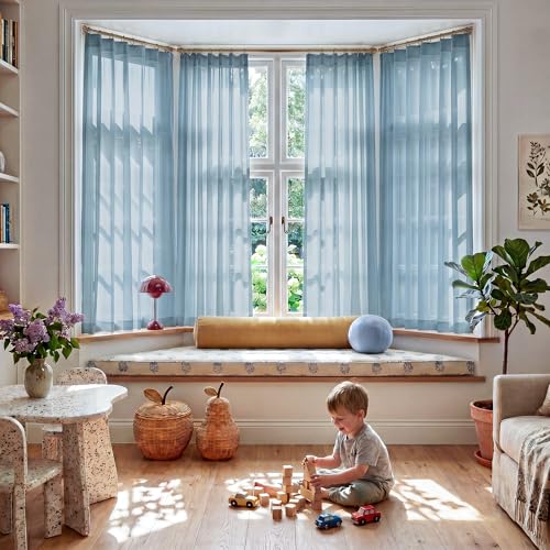 NICETOWN Stone Blue Sheer Curtains for Kids Room 2 Panels W42xL63 - Modern Window Treatment