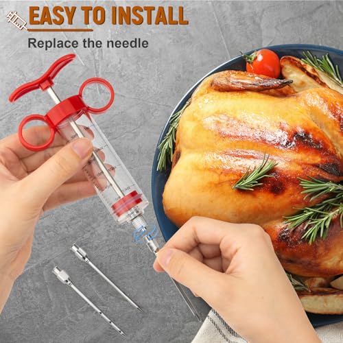 Kingsmile Red Meat Injector Syringe with 3 Needles - 1oz for BBQ & Smoking