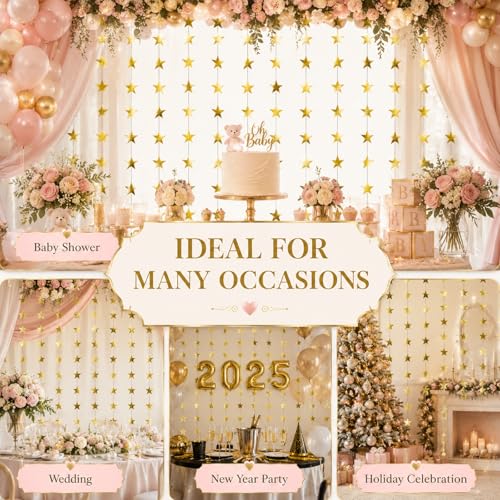 Gold Glitter Star Garland - 78 Feet Hanging Decoration for Parties
