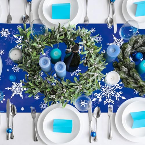 6 Pcs Winter Snowflake Table Runners - Royal Blue Holiday Decor