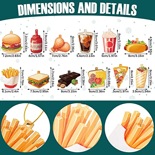 Christmas Food Ornaments Set - 48 Wooden Hanging Xmas Tree Decorations - Food Variation