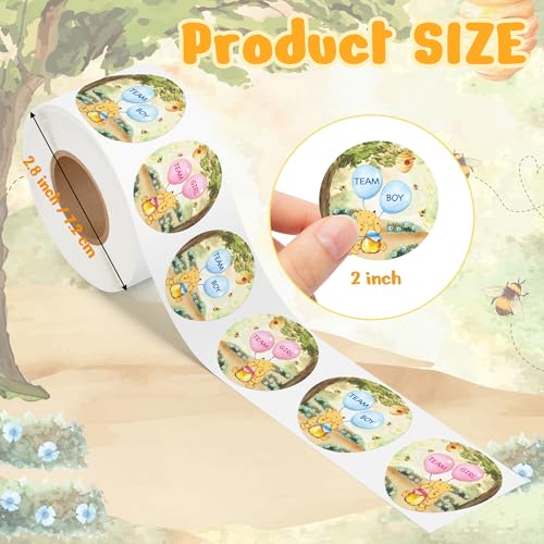 BOpusail 500Pcs Blue-Pink Cartoon Winnie Gender Reveal Stickers 2-inch Party Labels