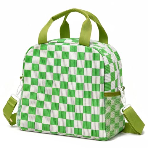 Insulated Corduroy Lunch Bag for Women Men - Reusable Leakproof Cooler Tote with Adjustable Shoulder Strap, Large Capacity for Work & Travel