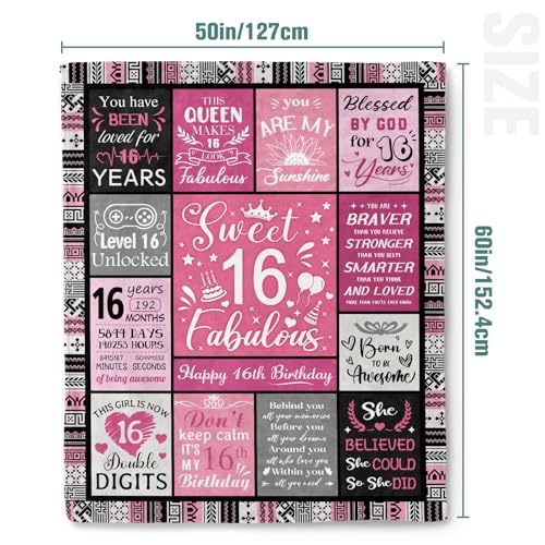 Jekeno 16th Birthday Gift Pink Throw Blanket for Girls - Cozy & Soft